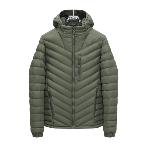 Men’s Lightweight Packable Hooded Jacket – Water Resistant Travel Puffer