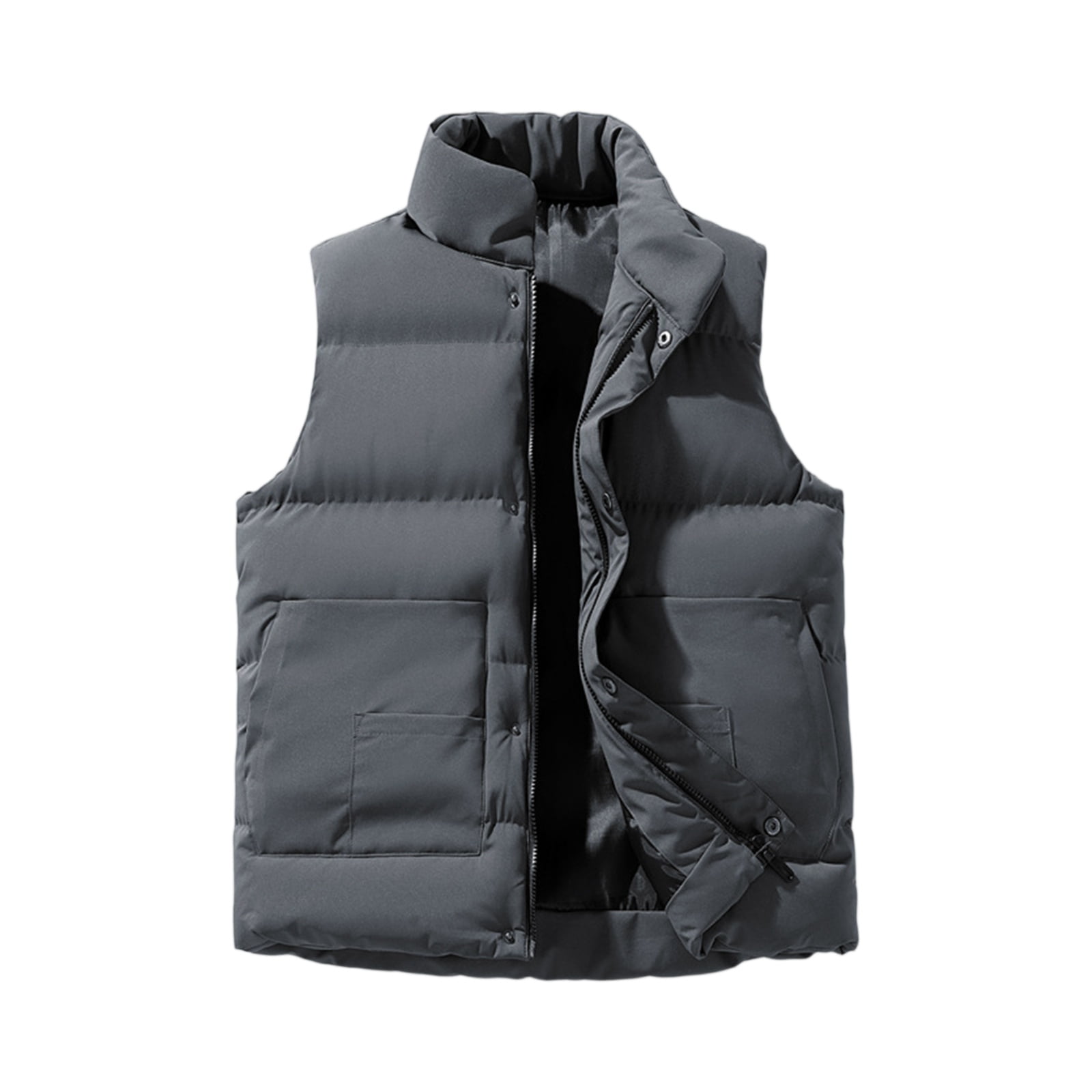 Men's Lightweight Packable Insulated Puffer Vest Outerwear Stand Collar Quilted Outerwear Vest Zip Up Sleeveless Lightweight Down Jacket with Pockets Winter Warm Puffy Casual Jacket Outerwear,Gray L