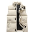 thumbnail image 1 of Men's Lightweight Packable Insulated Puffer Vest Outerwear Stand Collar Quilted Vest Full Zipper Sleeveless Lightweight Jackets with Pockets Packable Casual Winter Streetwear for Travel,White 3XL, 1 of 6