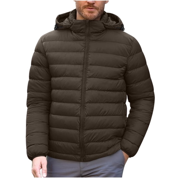 Men's Lightweight Packable Puffer Jacket Lightweight Hooded Insulated Winter Coat Windproof Zipper Down Jacket Water-Resistant Winter Jackets Puffy Coat