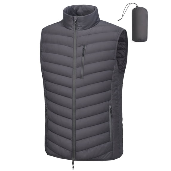 Men's Lightweight Packable Puffer VestWarm Quilted Windproof Sleeveless Jacket with 5 Zipper Pocketsfor Golf Running Travel Casual WearGrey S