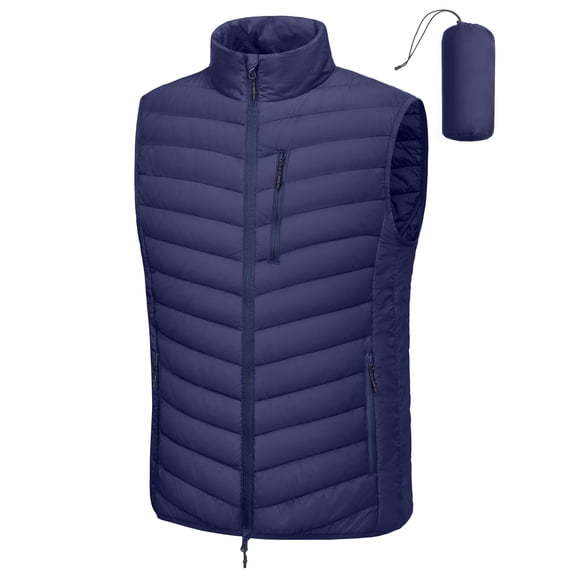 Men's Lightweight Packable Puffer VestWarm Quilted Windproof Sleeveless Jacket with 5 Zipper Pocketsfor Golf Running Travel Casual WearNavy L
