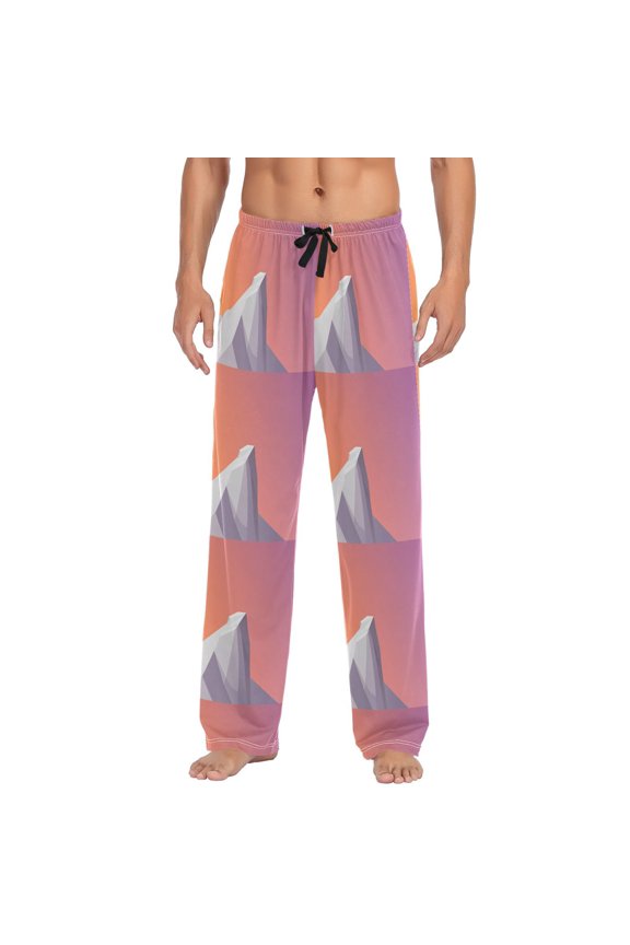 Men's Lightweight Pajama Bottoms Abstract Mountain Pattern Stretch Elastic Waist Side Pockets Spring Fall