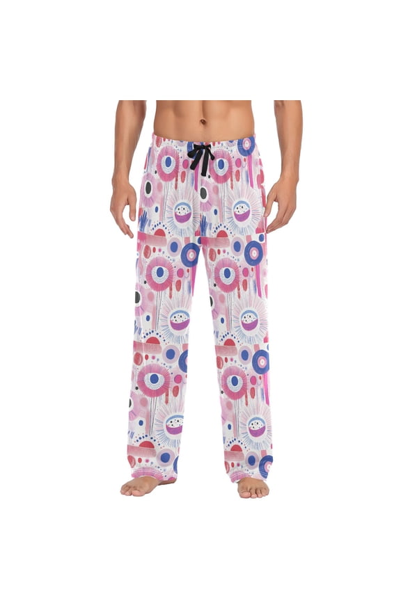 Men's Lightweight Pajama Bottoms Abstract Plant Pattern Stretch Elastic Waist Side Pockets Spring Fall