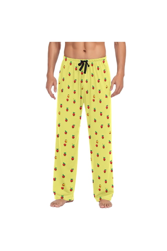 Men's Lightweight Pajama Bottoms Apples Pattern Design Stretch Elastic Waist Side Pockets Spring Fall