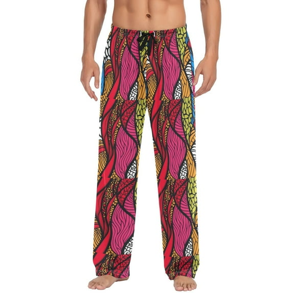 Men's Lightweight Pajama Bottoms Art Abstract Pattern Stretch Elastic Waist Side Pockets Spring Fall