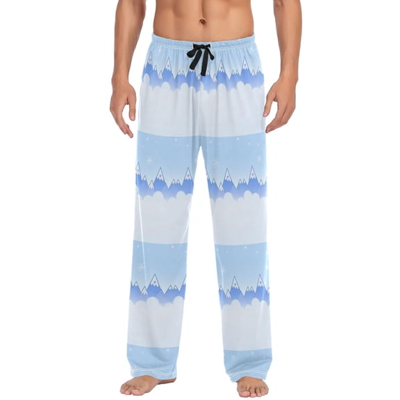 Men's Lightweight Pajama Bottoms Cartoon Snowy Mountains Stretch Elastic Waist Side Pockets Spring Fall