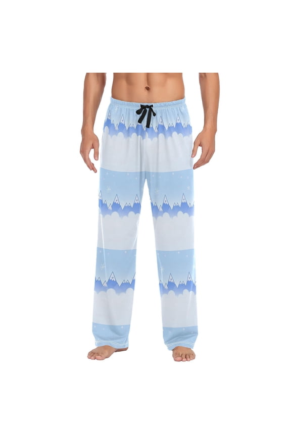 Men's Lightweight Pajama Bottoms Cartoon Snowy Mountains Stretch Elastic Waist Side Pockets Spring Fall