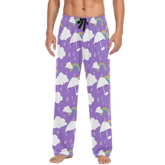 Men's Lightweight Pajama Bottoms Cloud Umbrella and Rainbow Stretch Elastic Waist Side Pockets Spring Fall