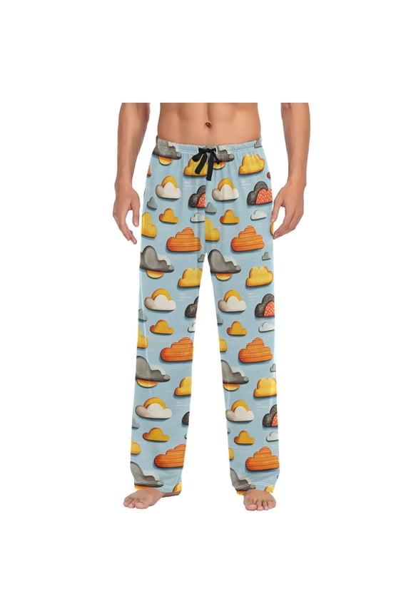 Men's Lightweight Pajama Bottoms Clouds Pattern Design Stretch Elastic Waist Side Pockets Spring Fall