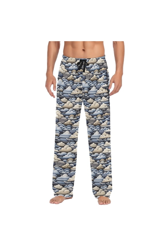 Men's Lightweight Pajama Bottoms Clouds Stretch Elastic Waist Side Pockets Spring Fall