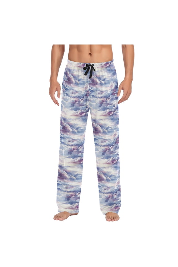 Men's Lightweight Pajama Bottoms Colorful Clouds Stretch Elastic Waist Side Pockets Spring Fall