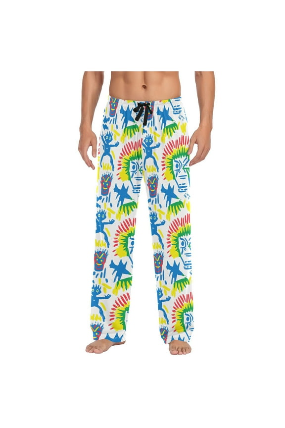 Men's Lightweight Pajama Bottoms Colorful Minions Stretch Elastic Waist Side Pockets Spring Fall