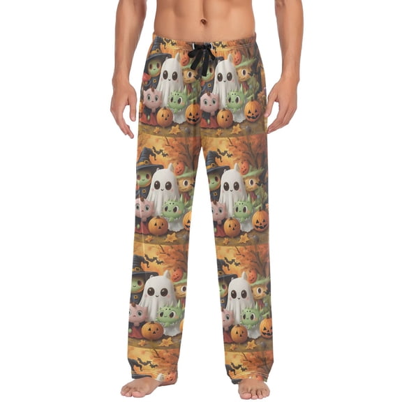 Men's Lightweight Pajama Bottoms Cute Monster Stretch Elastic Waist Side Pockets Spring Fall