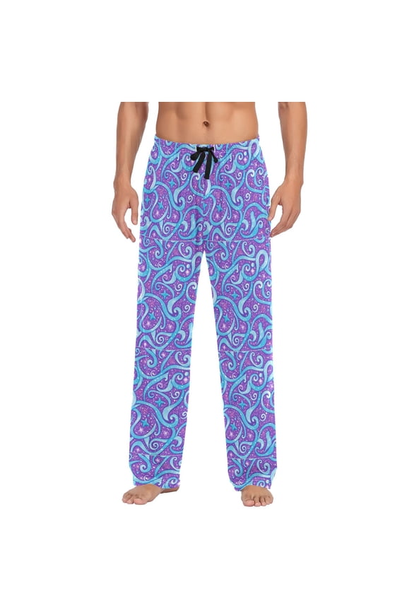Men's Lightweight Pajama Bottoms Dazzling Plant Pattern Stretch Elastic Waist Side Pockets Spring Fall