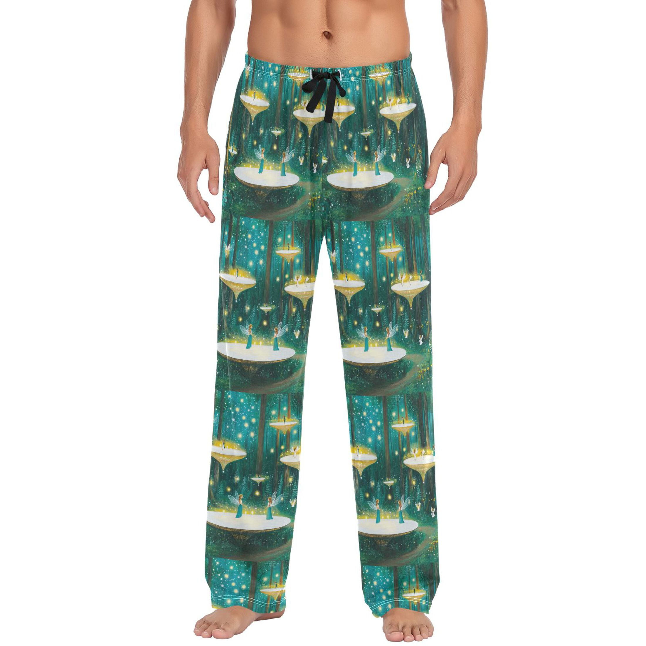 Men's Lightweight Pajama Bottoms Elves in The Woods Stretch Elastic Waist Side Pockets Spring Fall
