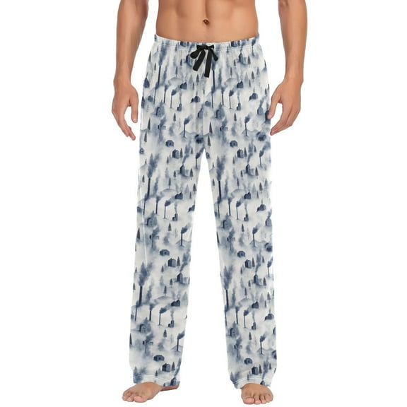 Men's Lightweight Pajama Bottoms Factory Pattern Stretch Elastic Waist Side Pockets Spring Fall