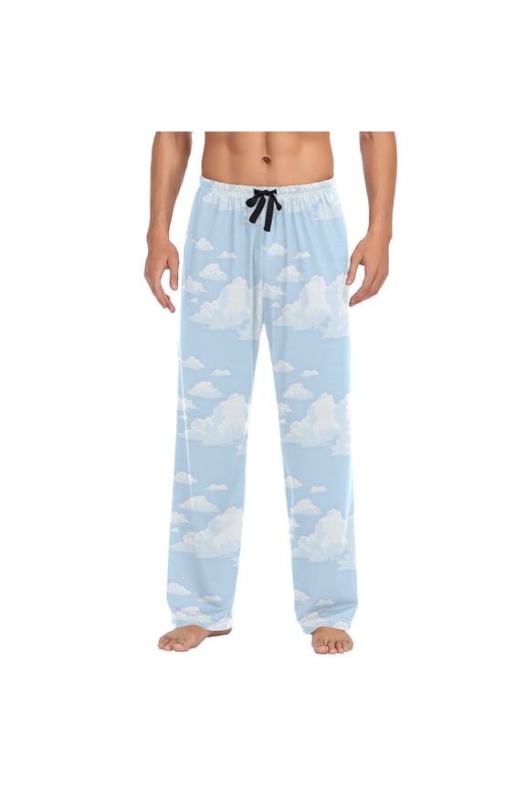 Men's Lightweight Pajama Bottoms Fluffy Clouds Stretch Elastic Waist Side Pockets Spring Fall