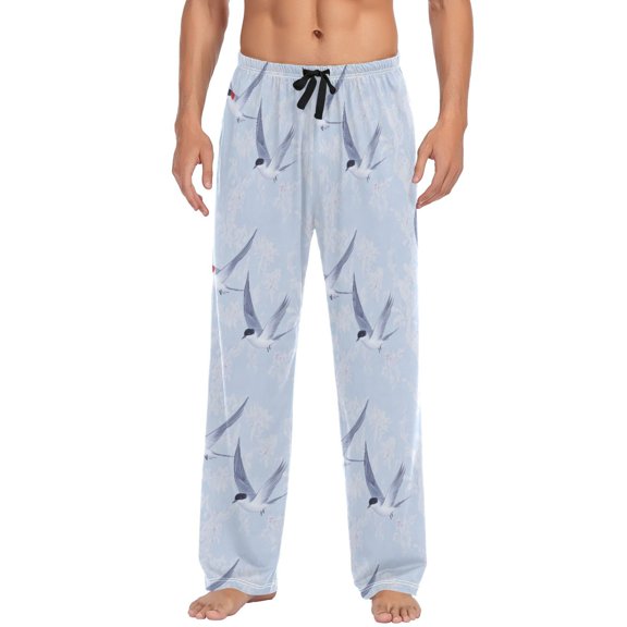 Men's Lightweight Pajama Bottoms Flying Birds Design Stretch Elastic Waist Side Pockets Spring Fall