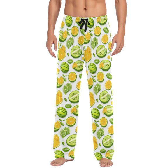 Men's Lightweight Pajama Bottoms Fruity Fun Stretch Elastic Waist Side Pockets Spring Fall