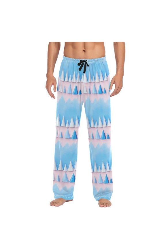 Men's Lightweight Pajama Bottoms Geometric Mountains Pattern Stretch Elastic Waist Side Pockets Spring Fall