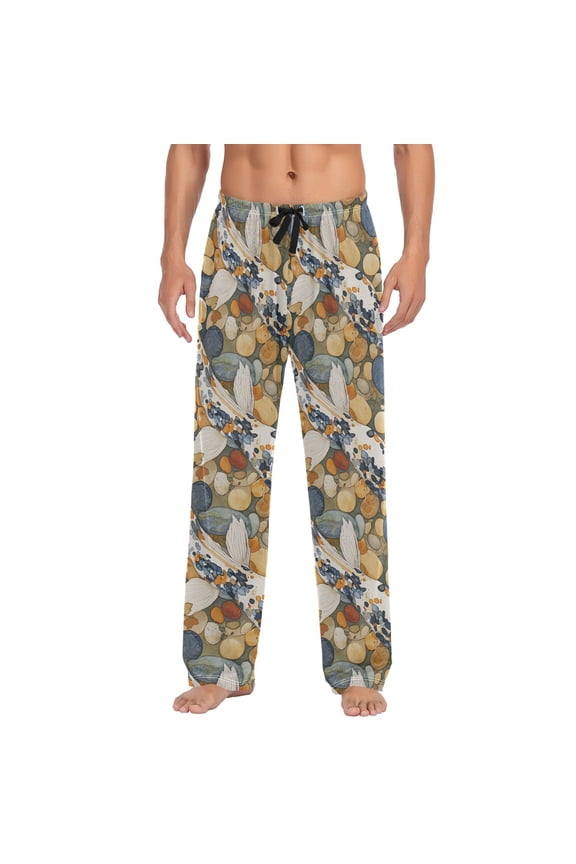 Men's Lightweight Pajama Bottoms Koi Fish Pattern Stretch Elastic Waist Side Pockets Spring Fall
