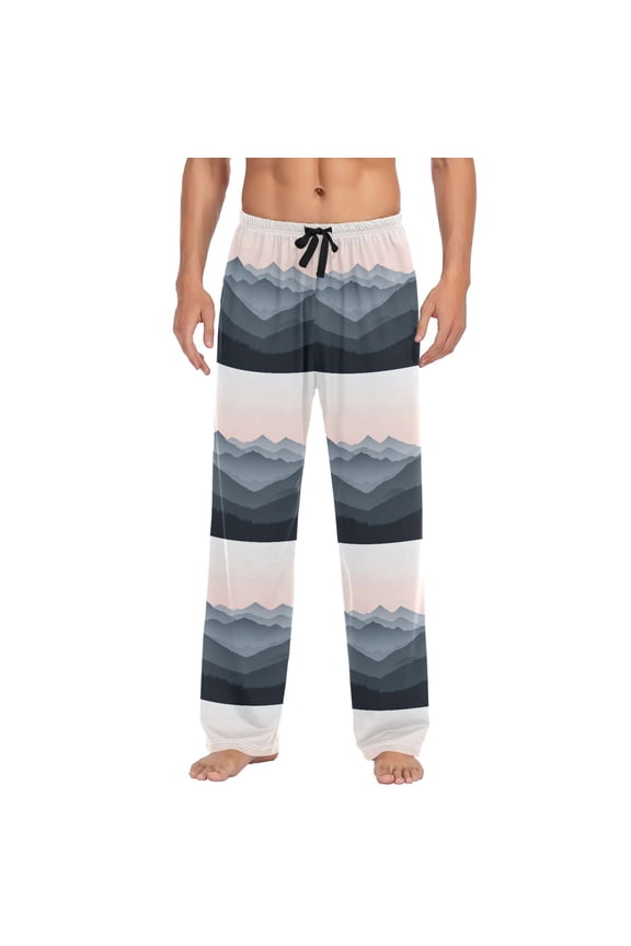 Men's Lightweight Pajama Bottoms Layered Mountain Stretch Elastic Waist Side Pockets Spring Fall