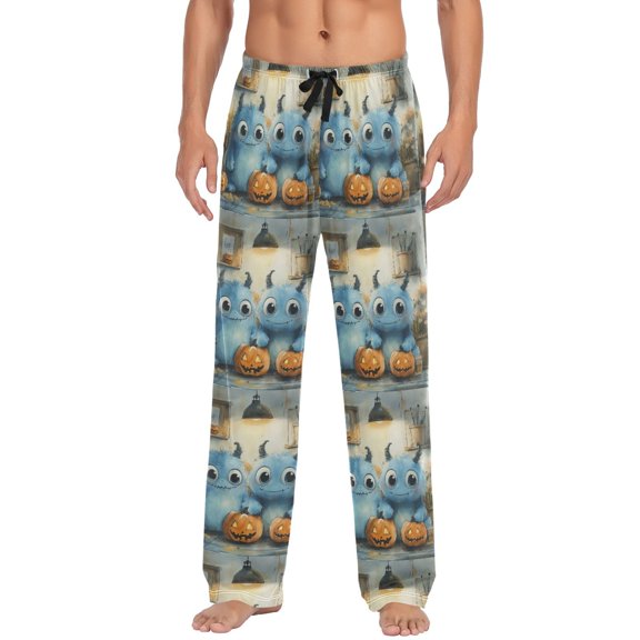 Men's Lightweight Pajama Bottoms Little Monsters Stretch Elastic Waist Side Pockets Spring Fall