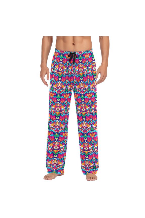 Men's Lightweight Pajama Bottoms Mandala Stretch Elastic Waist Side Pockets Spring Fall