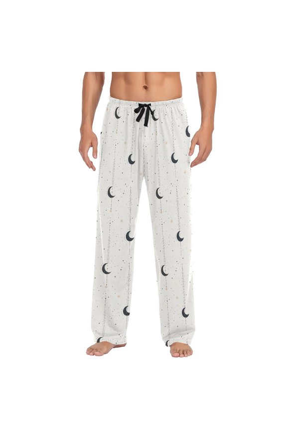 Men's Lightweight Pajama Bottoms Minimalist Moon Pattern Stretch Elastic Waist Side Pockets Spring Fall