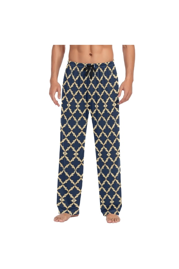 Men's Lightweight Pajama Bottoms Moroccan Stripe Pattern Stretch Elastic Waist Side Pockets Spring Fall