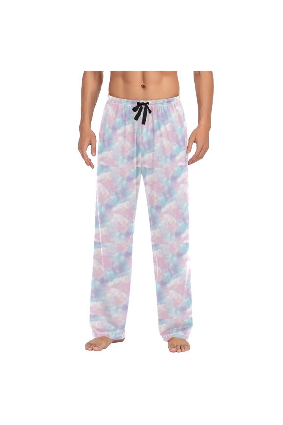 Men's Lightweight Pajama Bottoms Pastel Clouds Stretch Elastic Waist Side Pockets Spring Fall