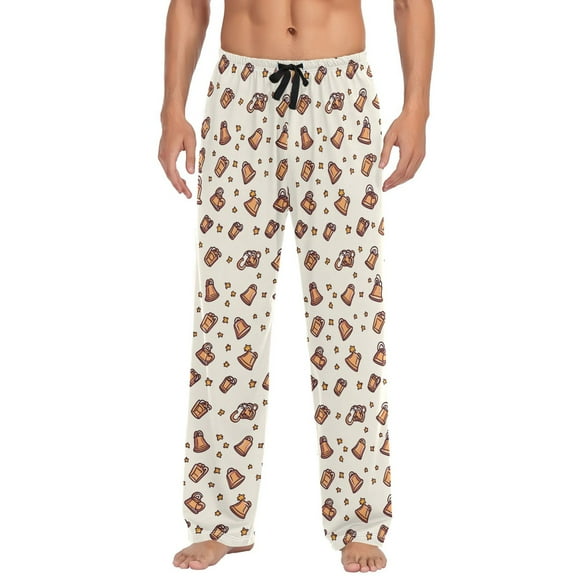 Men's Lightweight Pajama Bottoms Patterned Bells Stretch Elastic Waist Side Pockets Spring Fall