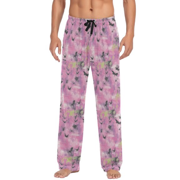 Men's Lightweight Pajama Bottoms Pink Background Pattern Stretch Elastic Waist Side Pockets Spring Fall