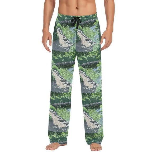 Men's Lightweight Pajama Bottoms Pond Stretch Elastic Waist Side Pockets Spring Fall
