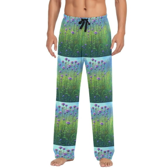 Men's Lightweight Pajama Bottoms Purple Coneflower Painting Stretch Elastic Waist Side Pockets Spring Fall