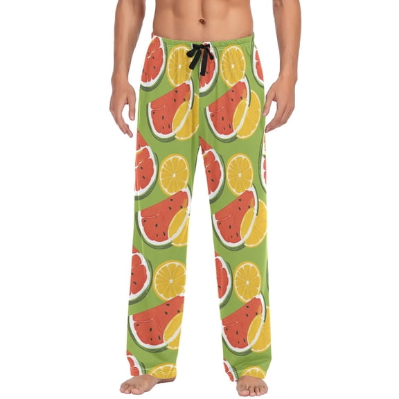 Men's Lightweight Pajama Bottoms Refreshing Melons Stretch Elastic Waist Side Pockets Spring Fall