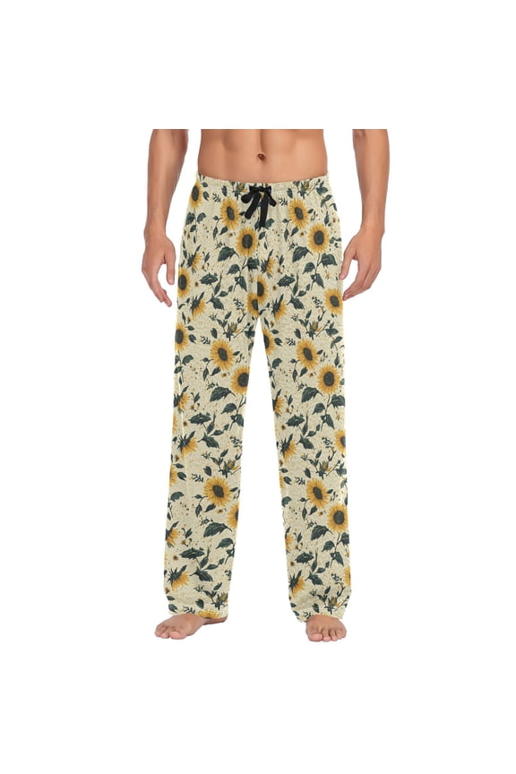 Men's Lightweight Pajama Bottoms Seamless Delicate Stretch Elastic Waist Side Pockets Spring Fall