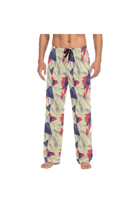 Men's Lightweight Pajama Bottoms Seamless Pleated Pattern Stretch Elastic Waist Side Pockets Spring Fall