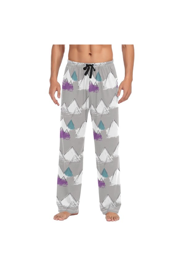 Men's Lightweight Pajama Bottoms Snow Mountain Pattern Design Stretch Elastic Waist Side Pockets Spring Fall