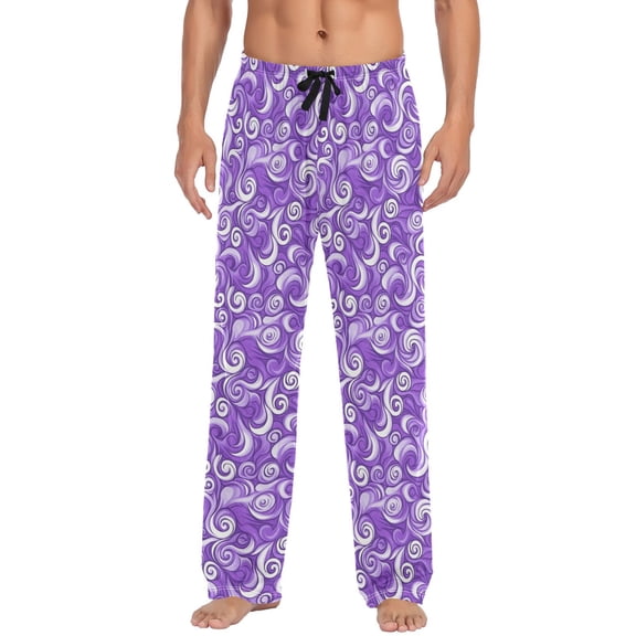 Men's Lightweight Pajama Bottoms Swirling Purple Waves Stretch Elastic Waist Side Pockets Spring Fall