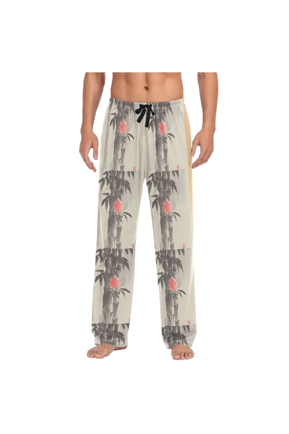 Men's Lightweight Pajama Bottoms Traditional Chinese Painting Stretch Elastic Waist Side Pockets Spring Fall