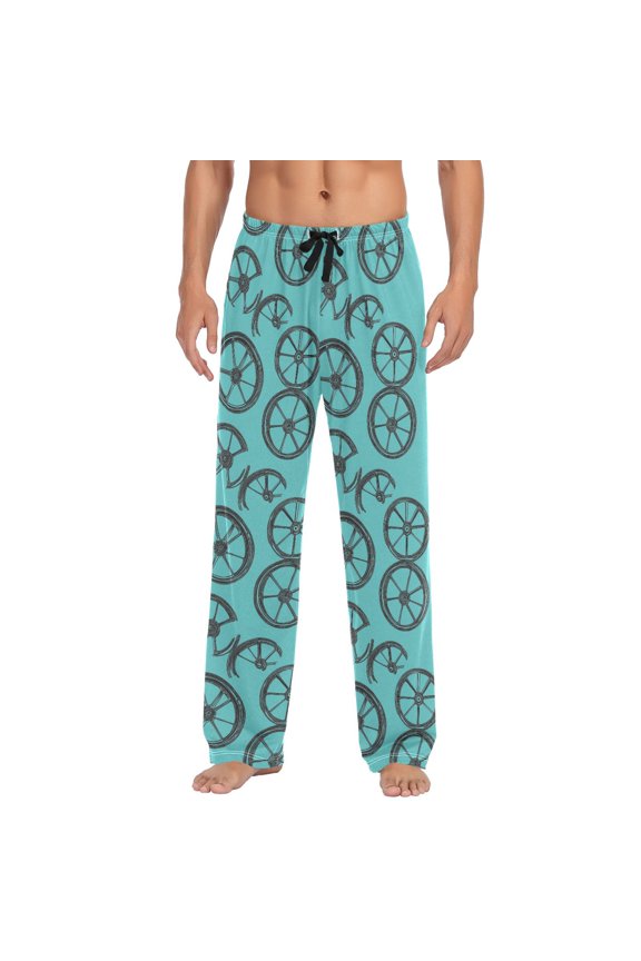 Men's Lightweight Pajama Bottoms Wheels Pattern Stretch Elastic Waist Side Pockets Spring Fall