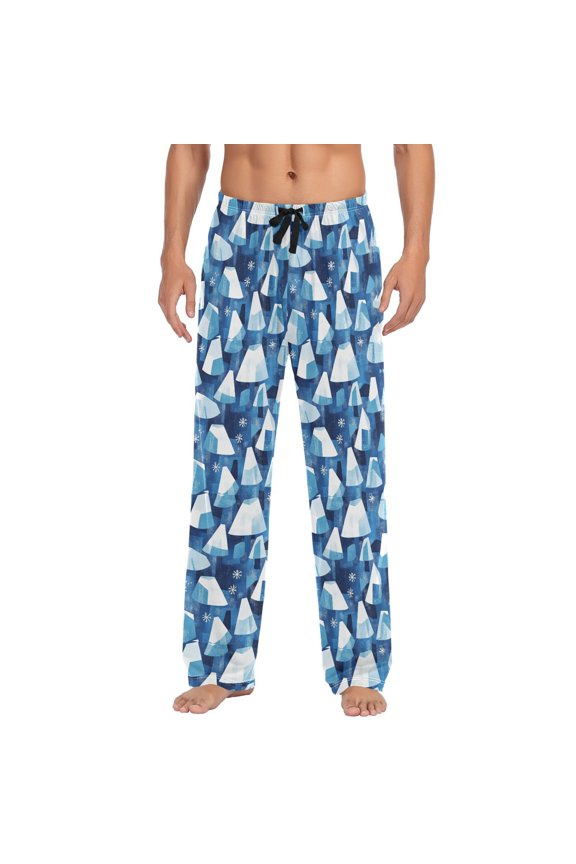 Men's Lightweight Pajama Bottoms Winter Icicle Mountains Stretch Elastic Waist Side Pockets Spring Fall