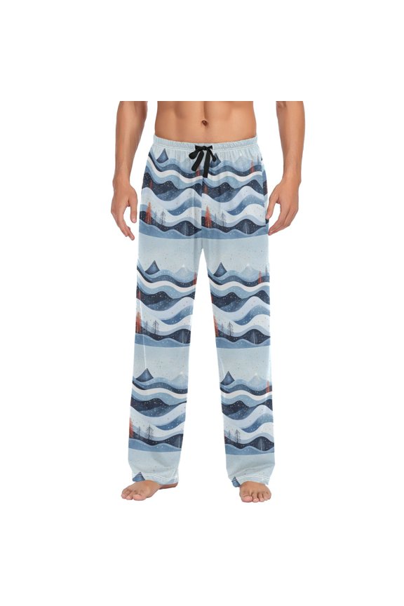Men's Lightweight Pajama Bottoms Winter Landscape with Mountains Stretch Elastic Waist Side Pockets Spring Fall