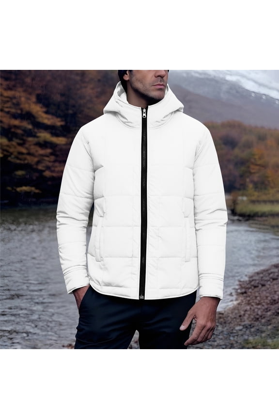 Men's Lightweight Puffer Jacket Hooded Waterproof down Coat Winter Warm Quilted Outerwear for Snow Ski Travel New Lightweight Jacket Men Travel White M