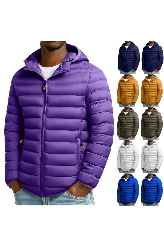Men's Lightweight Puffer Jacket Packable Detachable Hooded Warm Winter Coat Quilted Lined Outdoor Water Resistant Full Zip Bubble Jackets Outwear Big and Tall Size M-5XL Yellow