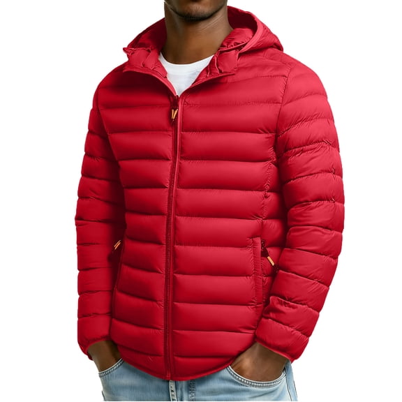 Men's Lightweight Puffer Jacket Water-Resistant Packable Hooded Jacket Quilted Warm Winter Jacket Coat for Hiking Camping