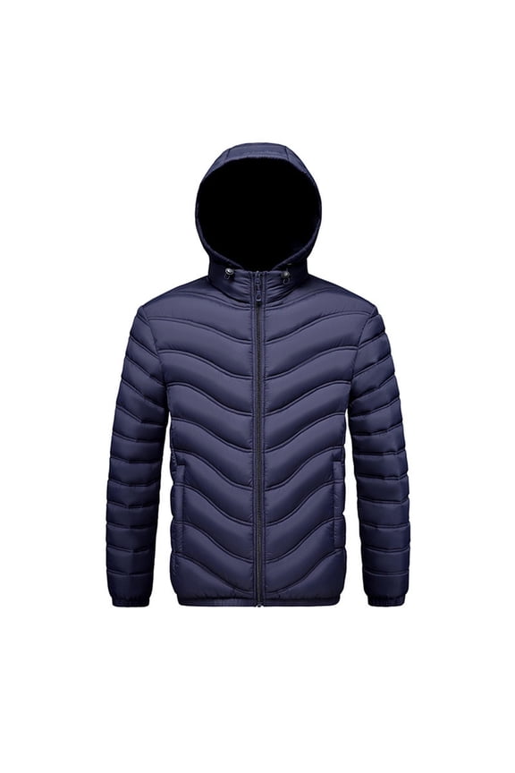 Men's Lightweight Puffer Jackets Wave Quilted Detachable Hood Casual Winter Coat Versatile Style Puffer Coat with Pockets Long Sleeve Outerwear Basic Jackets