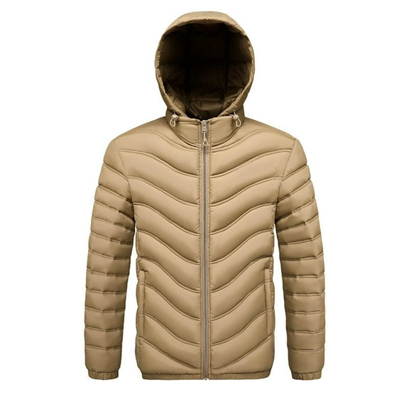 Men's Lightweight Puffer Jackets Wave Quilted Detachable Hood Casual Winter Coat Versatile Style Puffer Coat with Pockets Long Sleeve Outerwear Winter Pure Down Jackets
